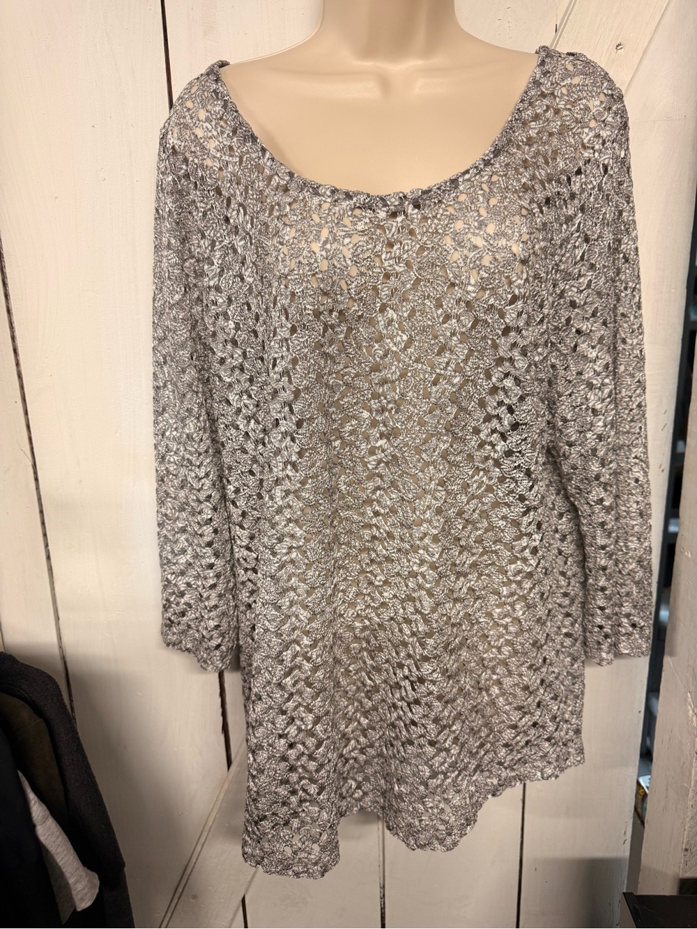 JM Collection Light Gray Open-Weave Knit Tunic